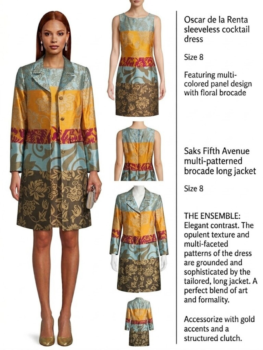 Saks Fifth Avenue Maxi Coat (Only) And An Oscar de La Renta Brocade Silk Dress